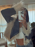 And Winter Long-Haired Cowboy Splicing Metal Coat Women Warm Comfortable Fashion Temperament Retro Feel Out Of The Street