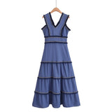 Women's New V-Neck Splicing Tuxedo Su Hundred Fold Dress