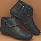 New Women's Boots Large-Size Round Leather Face Boots Suture Side Zipper Martin Boots Flip Large Size Women's
