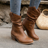 New Large-Size Women's Shoes Retro Folded Shoes Thick Heel Tip-To-Footed Knight