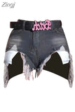 Tassel Ripped Denim Shorts Femme High Waist Y2k Casual Bottoms For Ladies Denim Pants Women Clothing Fashion Short