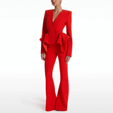 Designer New Lotus Leaf Swing Jacket Micro-Tlave Trousers Set Two