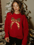 And Winter New Sweater Loose Beads Embroidered Bow Long-Sleeved Collar Collar Coat Women's