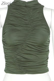 Sleeveless Ruched Tube Tops Cropped Party Clubwear 2023 Sexy Women Slim Fit Tank Y2K Summer Green Solid Mini Vest