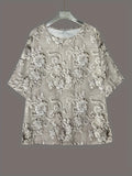 Spring And Summer New Fashion Elegant Temperament Flower Pattern Printing V Collar Seven-Sleeve