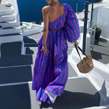 Women's Wear Spring / Summer 2025 New Fashion Striped Diagonal Shoulder Long Holiday