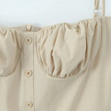 Pleated Buttoned Cami Mini Dress- Outfit