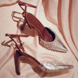 and American pointed toe rhinestone fringed women's sandals women's high