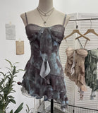 Shooting 2025 Spring And Summer New With Chest Cushions Dyed Mesh Sling Sling Vest Irregular Lotus Leaf Side Top