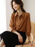2025 New Solid Color Shirt Slim Fashion Shirt Elegant Temperament Commuting OL Chiffon