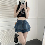 Zingj High-Waisted Denim Skirt Women's Spring 2023 New Hot Girls Summer Skirt Pants Show Thin Cake