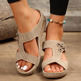 Spring And Autumn New Large Size Women's Shoes Hollow Solid Color Toe Slope And Fish Mouth T-Shaped