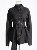 Fashion Casual Shirt Women 2025 Spring New Solid Metallic Decorative Splicing Design Embellished Long-Sleeved