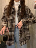 Thick Women Plaid Shirts Korean Winter Warm Fleece Button Up Tops Vintage Turn Down Collar Loose Casual Woolen Female
