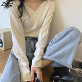 Women Elegant Soft Autumn Chic Ulzzang Basic V-neck Ladies Outerwear Single Breasted Vintage Simple Mujer Sweaters
