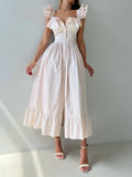 Temperament Commuting Style Leaf Side Striped Dress Women's Summer Senior Neck Cuff Double Design Women's