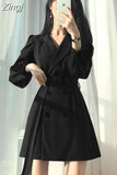 Notched Black Long Sleeve Jacket Slim Blazer Mini Dresses for Women Korean Fashion Sexy Casual Bodycon Dress Autumn