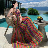Zingj Color Stripe V-Neck Sling Dress Summer New Sexy Backless Seaside Holiday