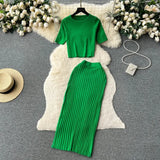 Zingj Hot Girl Suit Female Summer Korean Version Round Collar Knit Short Sleeve Short Jacket High Purse Hip Skirt Two