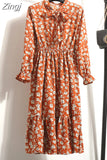 Chiffon Shirt Dresses Long Sleeve Polka Dot Office Vintage Dress 2023 Women Summer Casual Midi Floral Dress