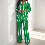New Women's Striped Long-Sleeved Shirt Trousers Fashion Suit Women's Two