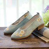 Zingj Grain Bottom Side Heel Single Shoe Bag Embroidered Mary Jane Fashion Embroidered Cloth Shoes Thick Heel Women's