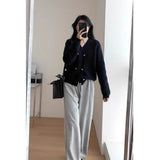 And Winter French Retro Black V-Neck Sweater Girl Languid Retro Knitted Jacket