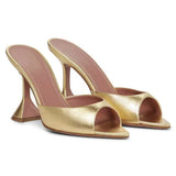 New Pointed Toe Peep Toe Sandals Fashion Pink Women's Shoes Wine Glass Heel Golden