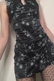 Vintage Fashion Elegant Floral Print Summer Dress Female Dark Academia Chinese Party Dresses Gothic Clothes