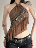 Exotic Style Retro-Collage Beaded Tuxedo Stitching Sexy Irregular Hem To Repair The Neck Small
