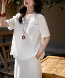 Dream Floating Heavy Industry Lace + Loose Short-Sleeved Collar Shirt Women's Top 25 Summer New Solid Loose Leisure
