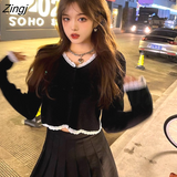 Cardigan Women Chic Vintage Fall Slim College Girls Cropped Knitwear All-match Ulzzang Simple Stylish Female Sweater