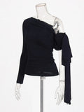 Temperament Wind 2025 New French Niche Collar Asymmetrical Long-Sleeved Splicing With Women's