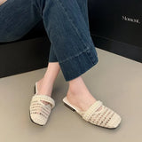 Version Of Baotou Pearl Half Slippers Women Wear 2025 Summer New One-Legged Lazy Shoes Square Casual Single