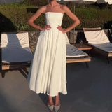 Sexy Women's Summer Wearing A Fish Bone Thoracic Dress Pure Style Hot Girl Repair In The Back Of The Long
