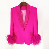 New Star Fashion Luxury Ostrich Feathers Hot Green Fruit Collar Suit