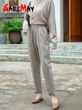 Winter Women's Ankle-Length Pants Wool Suit Thick Pants for Women High Waist Harem Pants Womens Loose Trousers