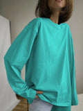 Spring And Autumn New Solid Color Long-Sleeved T-Shirt Women Hot BF Wind Lengthn Cotton Top