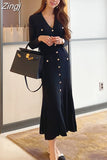 Korean Maxi Dresses for Women Party Long Sleeve V-neck Mermaid Dress Elegant Fashion Ladies Vestidos Femme Autumn