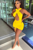 Sexy Ruched Night Party Dress 2023 Club Outfits for Women Cut Out Cross Halter Backless Summer Cute Mini Bodycon
