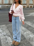 V-Neck Knitted Shirt Autumn And Winter Irregular Strap Elegant Short Top