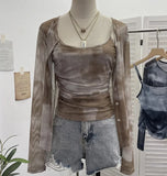 Babes Tie-Dye Net Yarn Sunscreen Cardigan Two Sets Of Sling Vest + Long-Sleeved Shirt Top