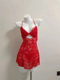 Pajamas Woman 2025 New Seduction Red Lace Hollow Big Bow Bow Small Breast Slings Sleeping