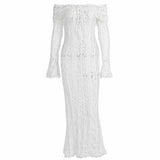 Shoulder Horn Sleeve Long Bag Hip Dress Gentle Elegant Temperament Boobs Waist Tugtail