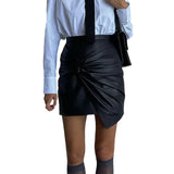 Zingj Women's Wear 2024 New Street Fashion Pleated Hip Skirt Leather Short