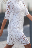 Embroidered Summer Dress Women Elegant O Neck Mini Dress Ladies Hollow Out Lace Short Dress Casual Hollow Loose