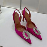 Water Drill Buckle Head Sandals Women Open Spring New Pointed Fine Heel High Heels Of The Hollow Banquet Cloth High