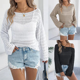 Early Autumn Collar Hollow Long-Sleeved Knitted Shirt Casual Loose Coat Women's