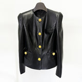 Early Spring New Star Fashion Temperament Snail Metal Button Repair Leather Jacket Jacket