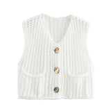 2025 Spring And Autumn 2025 New Women's Pocket Sleeveless Short Knitted Cardigan